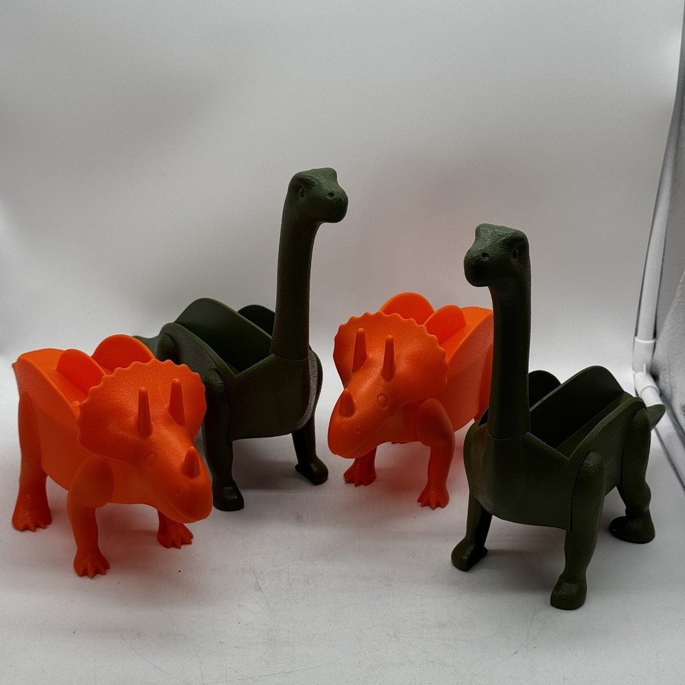 Triceratops Brontosaurus Dinosaur Green Orange Plastic Taco Shell Holders Set 4
